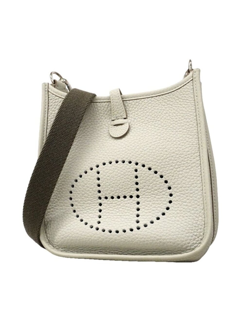 Hermes Shoulder Bag Evelyne TPM Taurillon Clemence Pearl Gray Silver